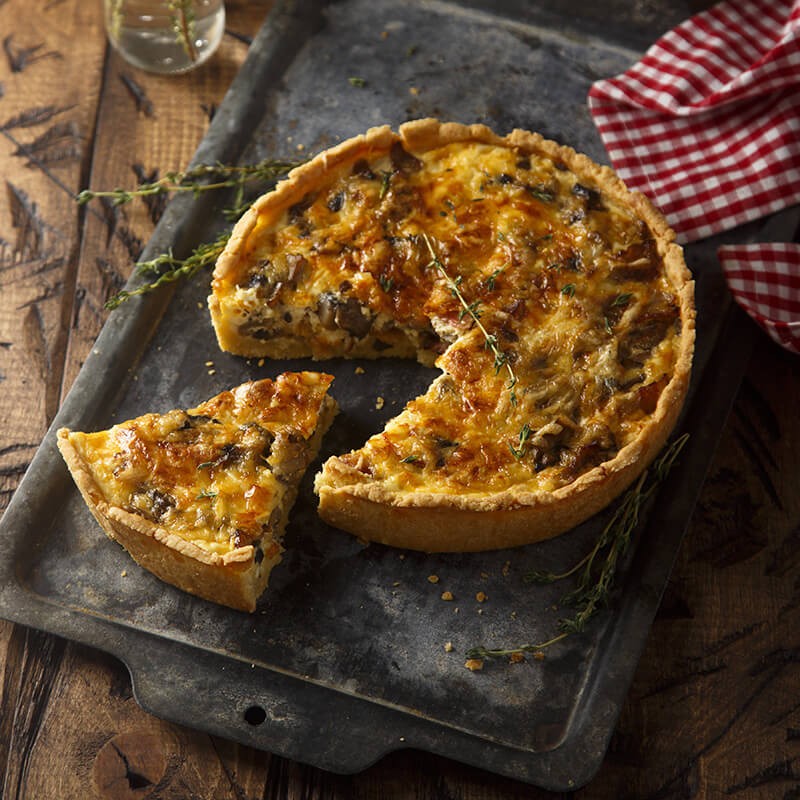 Quiche with dried fairy ring mushrooms